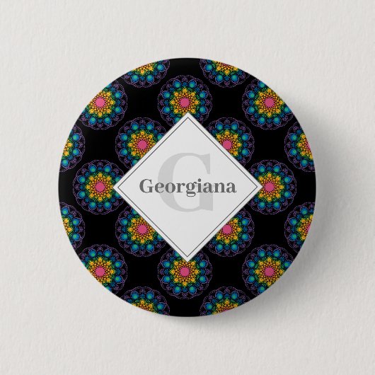 Gepersonaliseerde Regenboog Bloemen Polka Dot Mand Ronde Button 5,7 Cm (Voorkant)