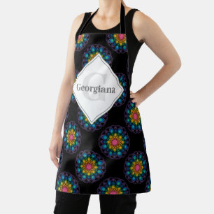 Gepersonaliseerde Regenboog Bloemen Polka Dot Mand Schort