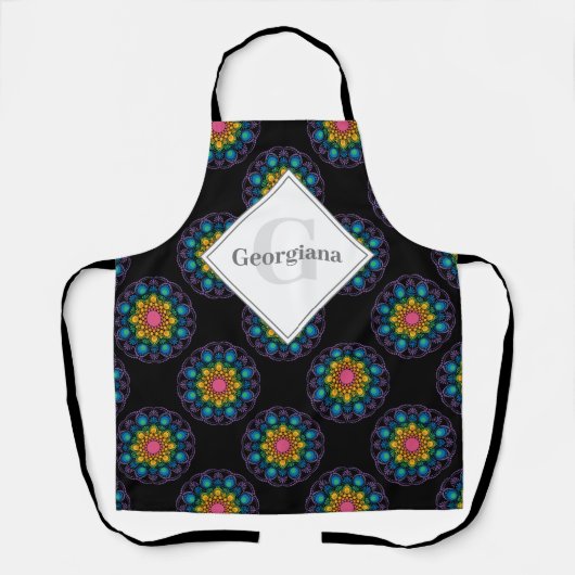 Gepersonaliseerde Regenboog Bloemen Polka Dot Mand Schort (Voorkant)