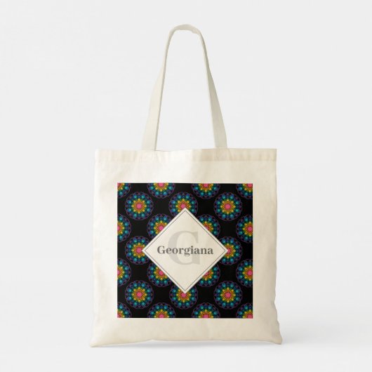 Gepersonaliseerde Regenboog Bloemen Polka Dot Mand Tote Bag (Achterkant)