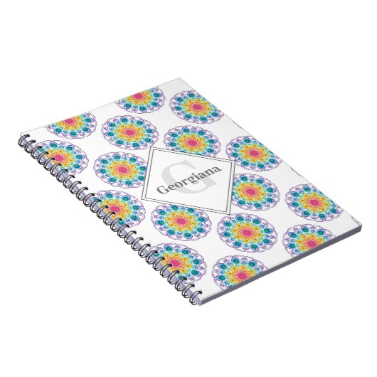 Gepersonaliseerde Regenboog Bloemen Polka Dots Man Notitieboek (Rechterzijde)