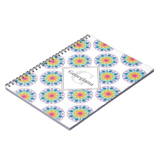 Gepersonaliseerde Regenboog Bloemen Polka Dots Man Notitieboek (Linkerzijde)