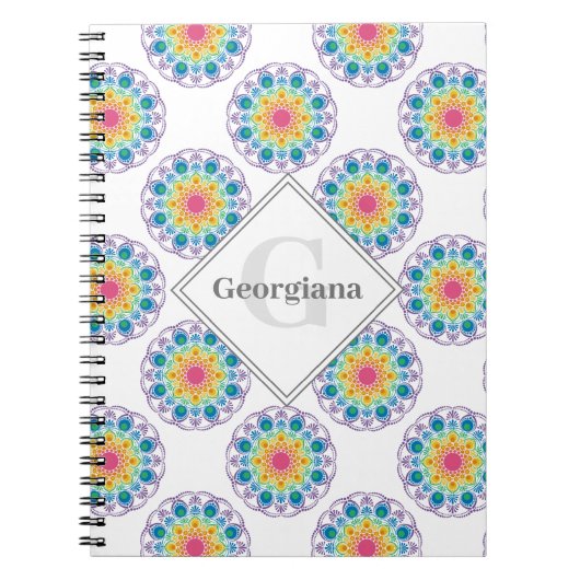 Gepersonaliseerde Regenboog Bloemen Polka Dots Man Notitieboek (Voorkant)