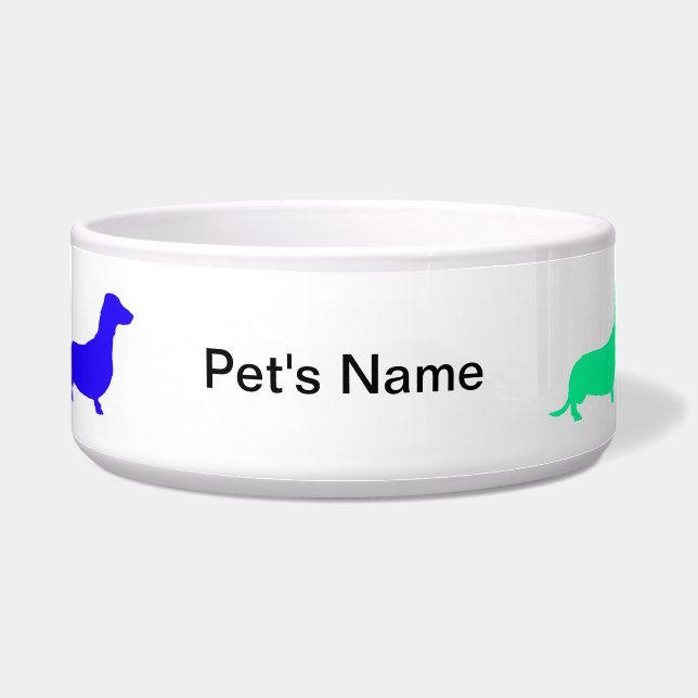 Gepersonaliseerde regenboog Dachshund Bowl Voerbakje (Voorkant)