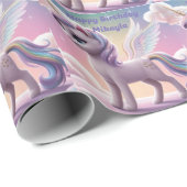 Gepersonaliseerde regenboog eenhoorn kat cadeaupapier (Rol Hoek)