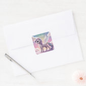 Gepersonaliseerde regenboog eenhoorn kat vierkante sticker (Envelop)