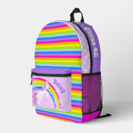 Gepersonaliseerde regenboog eenhoorn paarse roze k bedrukte rugzak
