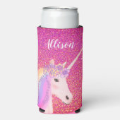 Gepersonaliseerde regenboog eenhoorn roze glitter  seltzer blikjeskoeler (Seltzer Voorkant)