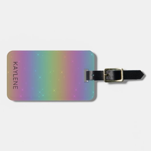 Gepersonaliseerde Regenboog Glitters Bagage Label (Voorkant horizontaal)