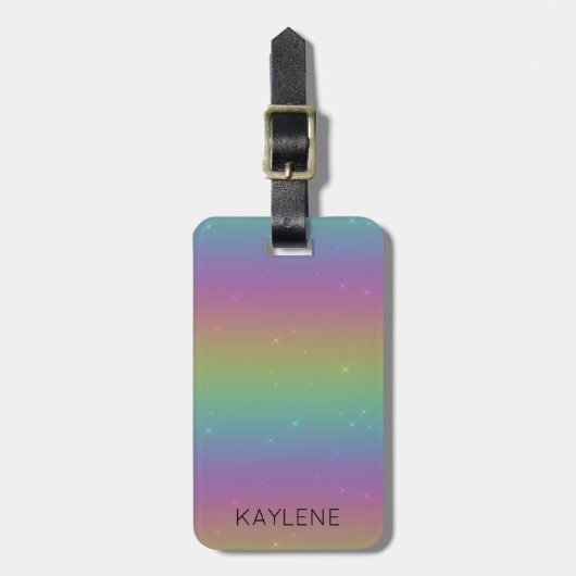 Gepersonaliseerde Regenboog Glitters Bagage Label (Voorkant verticaal)