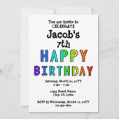 Gepersonaliseerde regenboog Happy 7th Birthday Let Kaart (Voorkant)