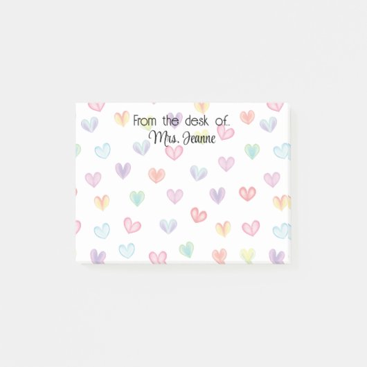 Gepersonaliseerde regenboog hart waterverf elegant post-it® notes (Voorkant)