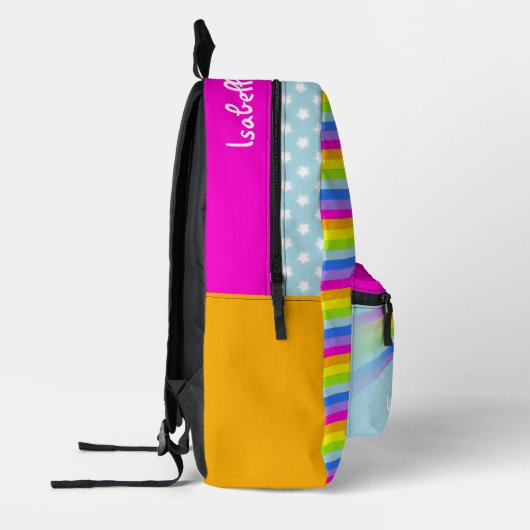 Gepersonaliseerde regenboog hemelsblauw roze kinde bedrukte rugzak (Links)