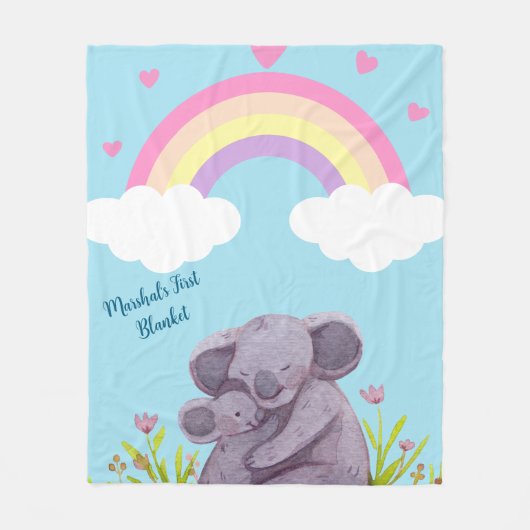 Gepersonaliseerde regenboog Koala Animal Fleece De Deken (Voorkant)