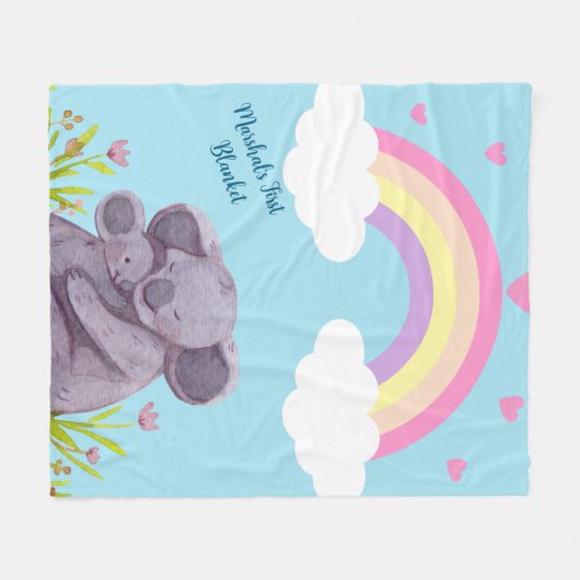 Gepersonaliseerde regenboog Koala Animal Fleece De Deken (Voorkant (Horizontaal))