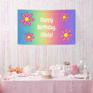 Gepersonaliseerde regenboog met bloemen banner