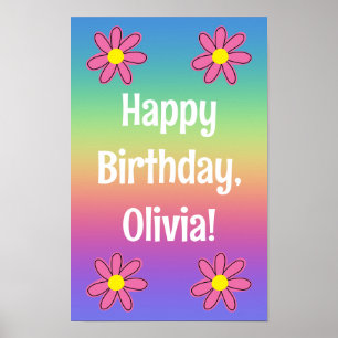 Gepersonaliseerde regenboog met bloemen poster