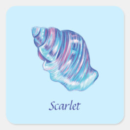 Gepersonaliseerde regenboog oceaan zeeschelp illus vierkante sticker