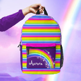 Gepersonaliseerde regenboog paarse roze kinder sch bedrukte rugzak