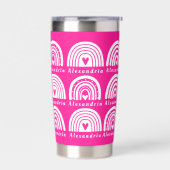 Gepersonaliseerde regenboog patroon heet roze geïsoleerde drinkbeker (Links)