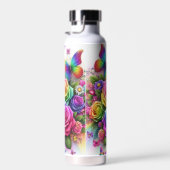 Gepersonaliseerde Regenboog rozen en Vlinders Waterfles (Rechts)