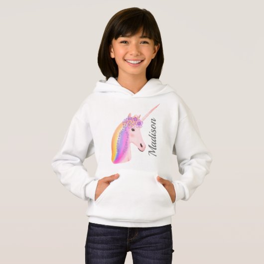 Gepersonaliseerde regenboog Unicorn Flowers Girl's (Voorkant volledig)