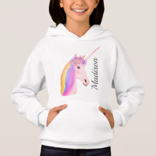 Gepersonaliseerde regenboog Unicorn Flowers Girl's