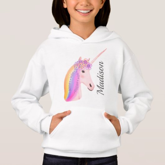 Gepersonaliseerde regenboog Unicorn Flowers Girl's (Voorkant)