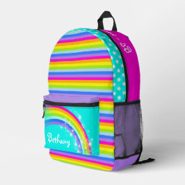 Gepersonaliseerde regenboogaqua paarse kinder scho bedrukte rugzak