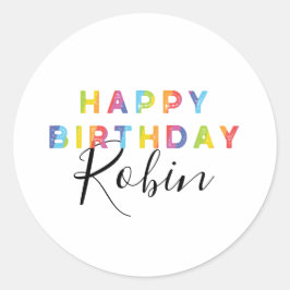 Gepersonaliseerde regenboogbrieven Gelukkige Verja Ronde Sticker