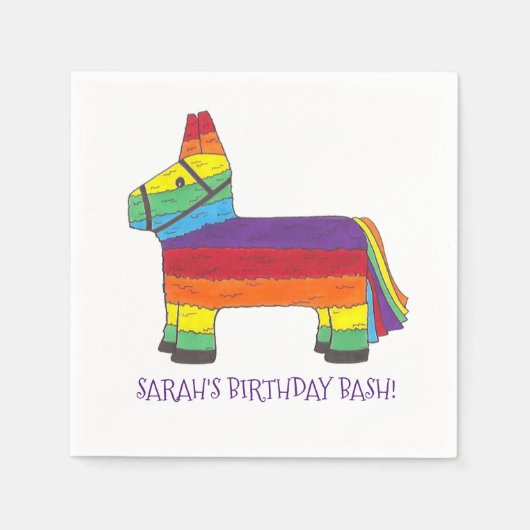 Gepersonaliseerde regenboogDonkey Piñata Birthday Servet (Voorkant)