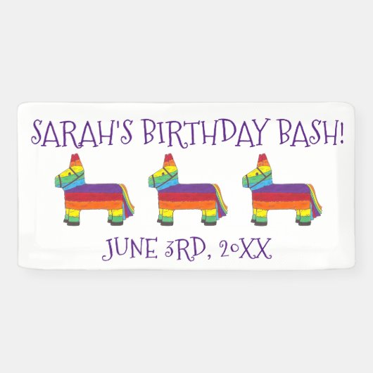 Gepersonaliseerde regenboogDonkey Piñata Birthday  Spandoek (Horizontaal)