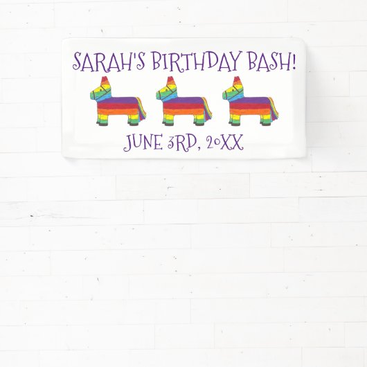Gepersonaliseerde regenboogDonkey Piñata Birthday Spandoek (Insitu)
