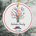 Gepersonaliseerde regenboogfamilie - boom keramisch ornament<br><div class="desc">Dit kleurrijke ornament is versierd met een boom in regenboogkleuren. Gemakkelijk aanpasbaar met jouw naam en jaar. Gebruik de optie Verdere wijzigingen aanpassen om de tekstgrootte, stijl of kleur te wijzigen als u dat wenst. Omdat we ons eigen kunstwerk creëer, zal je dit exacte afbeelding niet vinden van andere ontwerpers....</div>