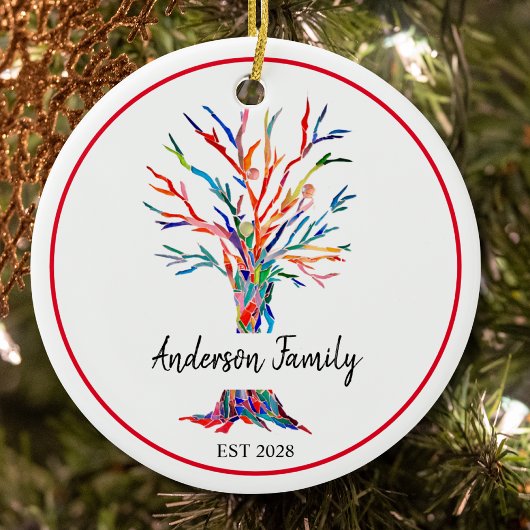 Gepersonaliseerde regenboogfamilie - boom keramisch ornament