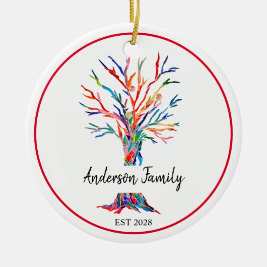 Gepersonaliseerde regenboogfamilie - boom keramisch ornament (Voorkant)