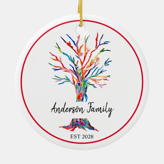 Gepersonaliseerde regenboogfamilie - boom keramisch ornament (Achterkant)