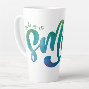 Gepersonaliseerde regenbooggolf omhoog & glimlach latte mok