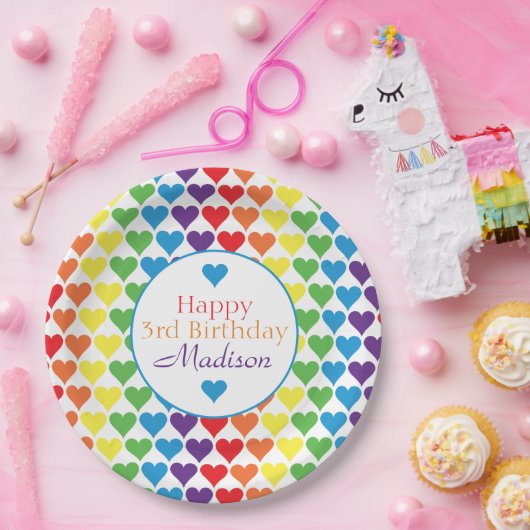 Gepersonaliseerde regenbooghartdag papieren bordje (Feest)