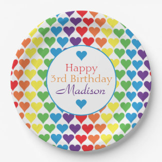 Gepersonaliseerde regenbooghartdag papieren bordje