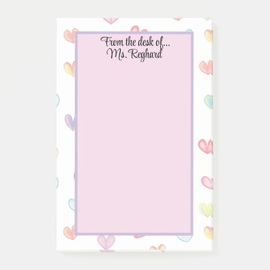 Gepersonaliseerde regenboogharten vanaf het bureau post-it® notes (Voorkant)