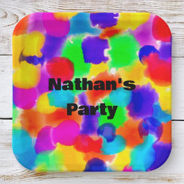 Gepersonaliseerde regenboogkleursplash papieren bordje