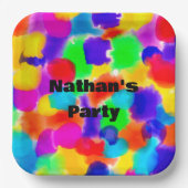 Gepersonaliseerde regenboogkleursplash papieren bordje (Voorkant)