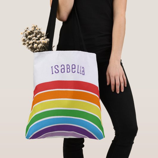 Gepersonaliseerde regenboogmeisjes kleurige aangep tote bag (Dichtbij)