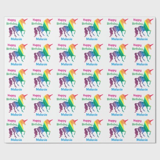 Gepersonaliseerde regenbooguners Happy Birthday Ki Cadeaupapier (Vlak)