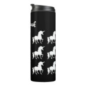 Gepersonaliseerde regenboogunikorn zwart witpatroo thermosbeker (Geroteerd rechts)
