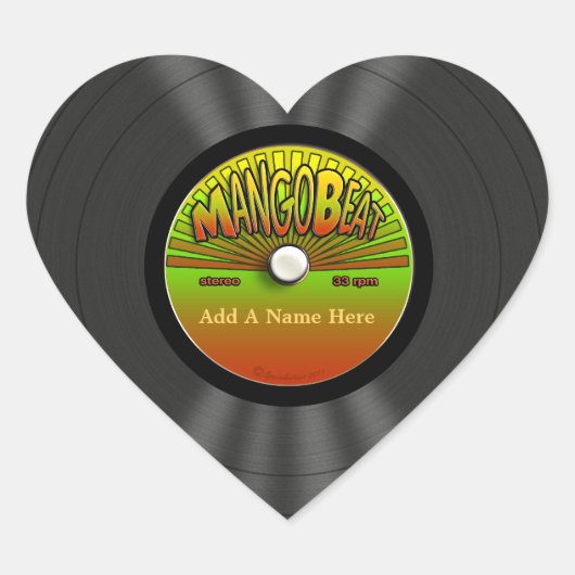 Gepersonaliseerde  Reggae Vinyl Record Hart Sticker (Voorkant)