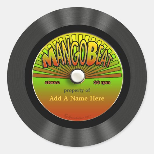 Gepersonaliseerde Reggae Vinyl Record Ronde Sticker (Voorkant)