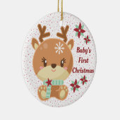 Gepersonaliseerde Reindeer Baby's Eerste Kerstmis Keramisch Ornament (Rechts)