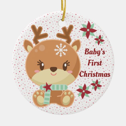 Gepersonaliseerde Reindeer Baby's Eerste Kerstmis Keramisch Ornament (Voorkant)